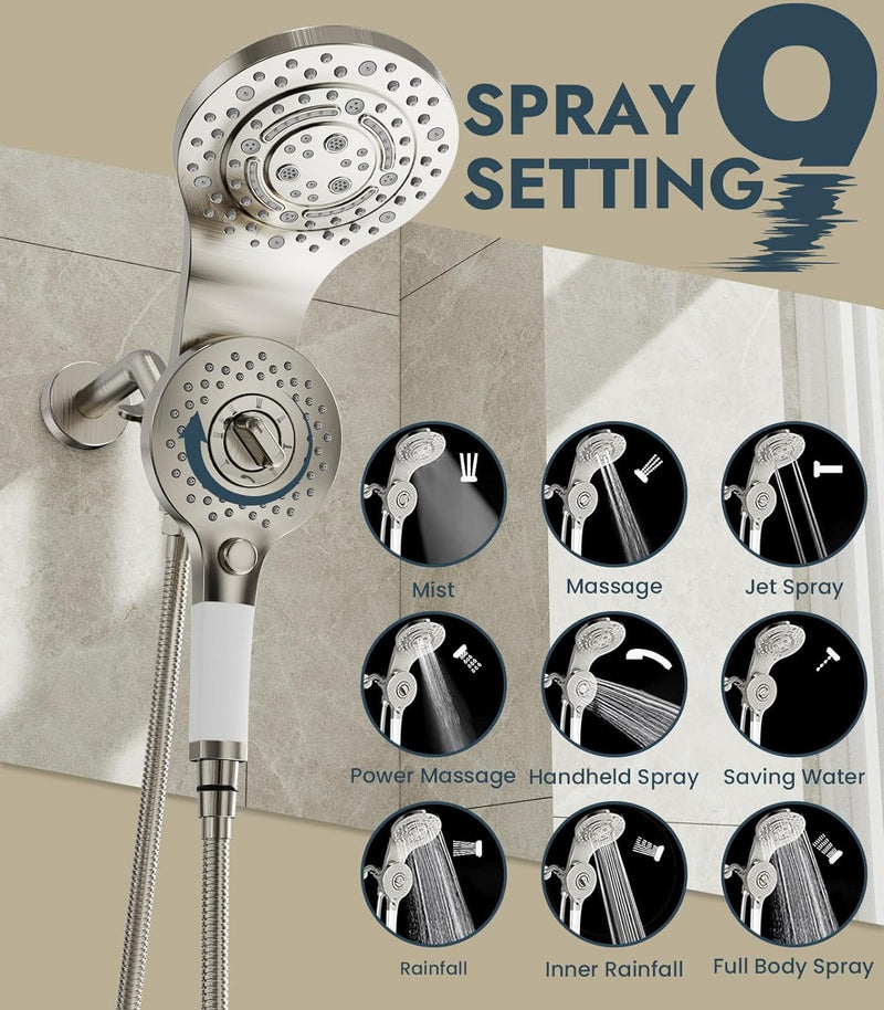 Shower Heads With Handheld Spray Combo, High Pressure 2 IN 1 Rainfall Shower Head with 9 Spray Modes, Anti-leak Shower Faucet with 72'' Stainless Steel Hose & Magnetic Hand Held Shower