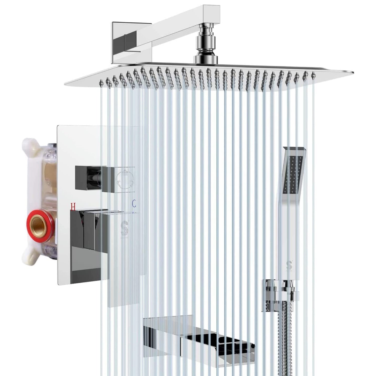 Gappo 12 Inch Polished Chrome Shower System - Wall Mount Rain Shower Head With Handheld Combo