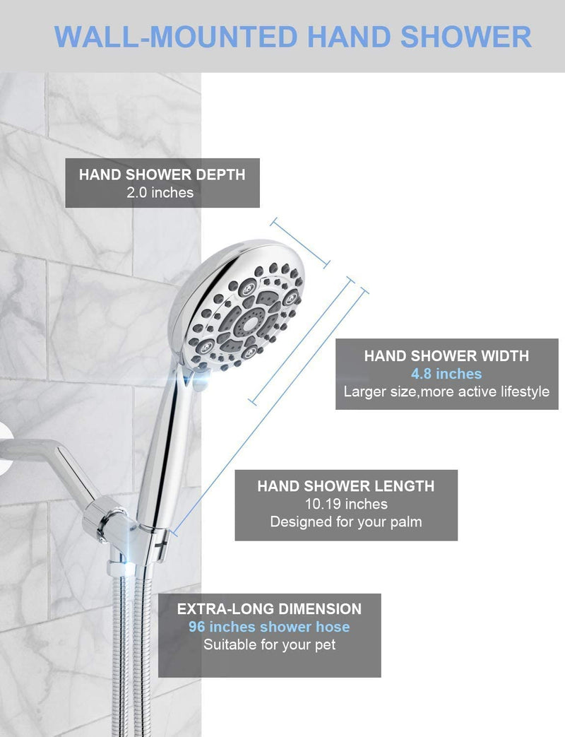 6-Settings Polished Chrome High Pressure Handheld Shower Head Set
