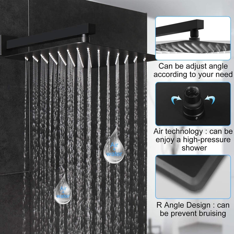 12 Inch Matte Black Wall Mounted Shower System with Tub Spout