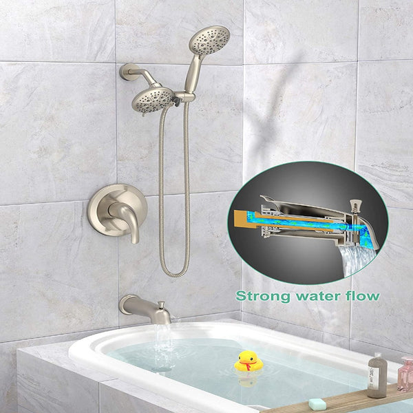 Brushed Nickel Dual 2 in 1 Shower System Combo with tub spout