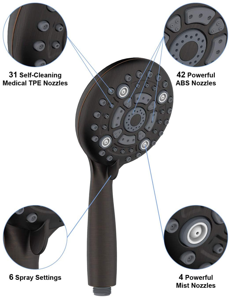 6-Settings Oil Rubbed Bronze High Pressure Handheld Shower Head Set