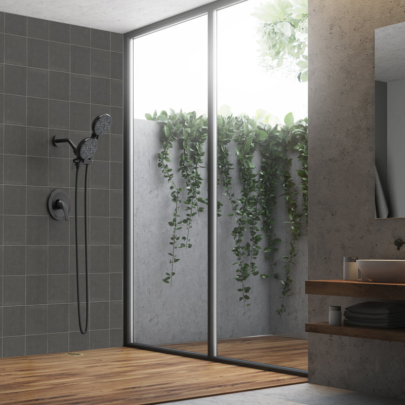 Matte Black 7+7 Settings Complete Shower System with Rough-in Valve
