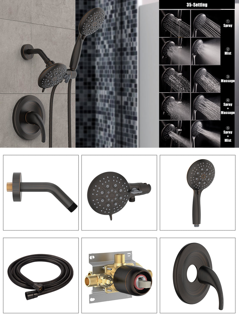35-Function Oil-Rubbed Bronze Handheld Shower Head & Rain Shower Combo Set