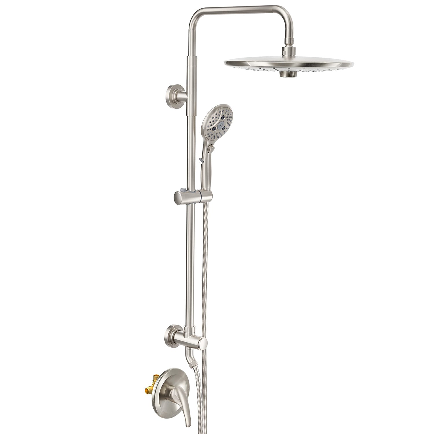 Brushed Nickel 10 Inch shower System with Height Adjustable Slide Bar and  Rough-in Valve&Trims