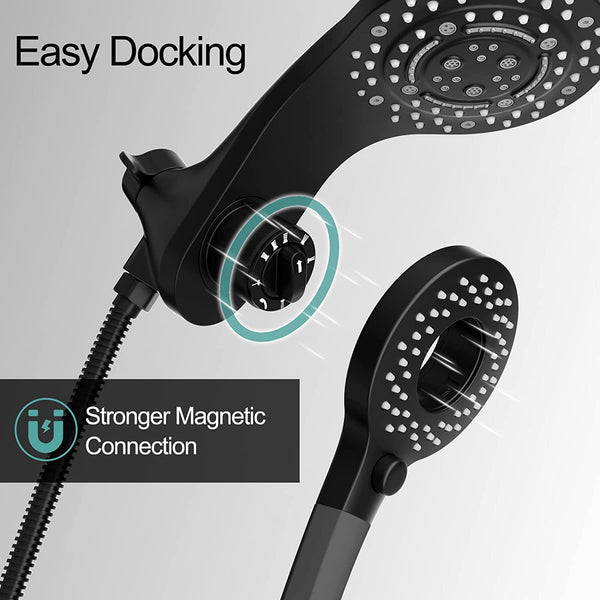 2-in-1 Matte Black Magnetic Shower Faucet with 8 Function Rain Shower Head