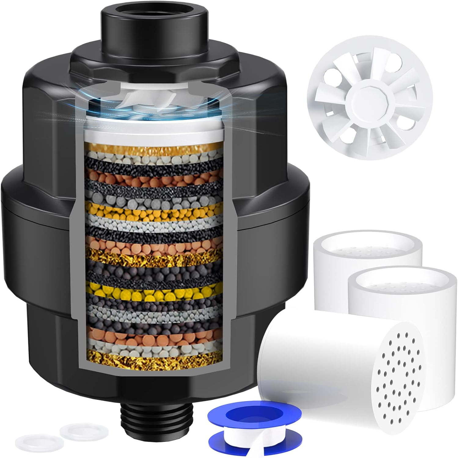 Black Handheld Shower Heads SR SUN RISE Shower Filter 4-Pack - Replacement Cartridges For Hard Water & Chlorine Removal Hard Water Shower Filter