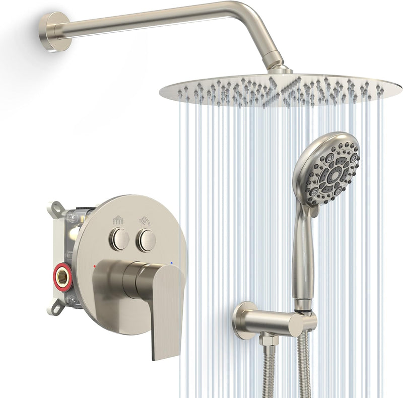 SR SUN RISE Shower System, 12 inch Multifunction Shower Faucet Set, 6 Setting High Pressure Handheld Rain Shower Head Kits, Valve Included - Push Button Diverter