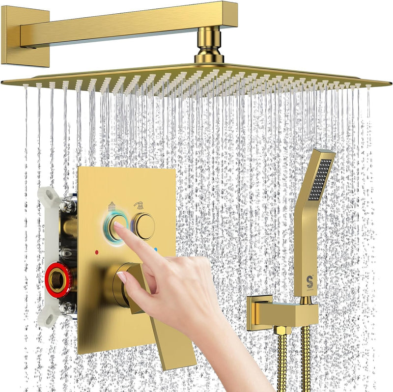 SR SUN RISE Shower System with Push Button Diverter Bathroom Luxury 12 Inch Rain Shower Head with Handheld Spray