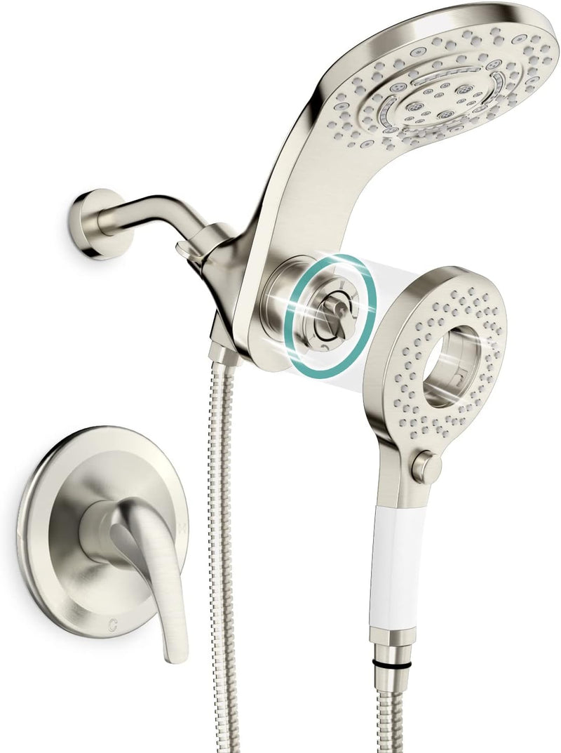 SR SUN RISE 1.8 GPM Single Handle Shower Faucet 8-Spray 2-in-1 Dual Shower Head with Handheld Magnetic Docking System with Pause Setting for Saving Water