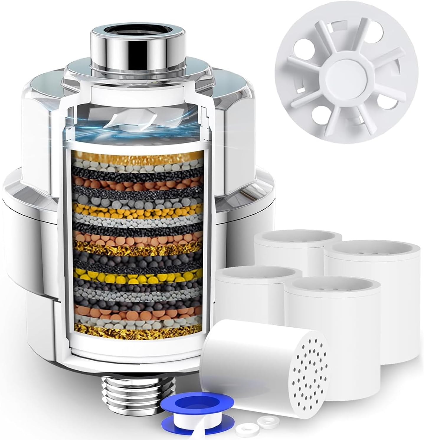SR SUN RISE Shower Head Filter for Hard Water- 20 Stage Shower Filter with Vortex -Newest Version - High Output Water Softener to Remove Chlorine and Fluoride - Soft Water Filtered with Vitamin C E