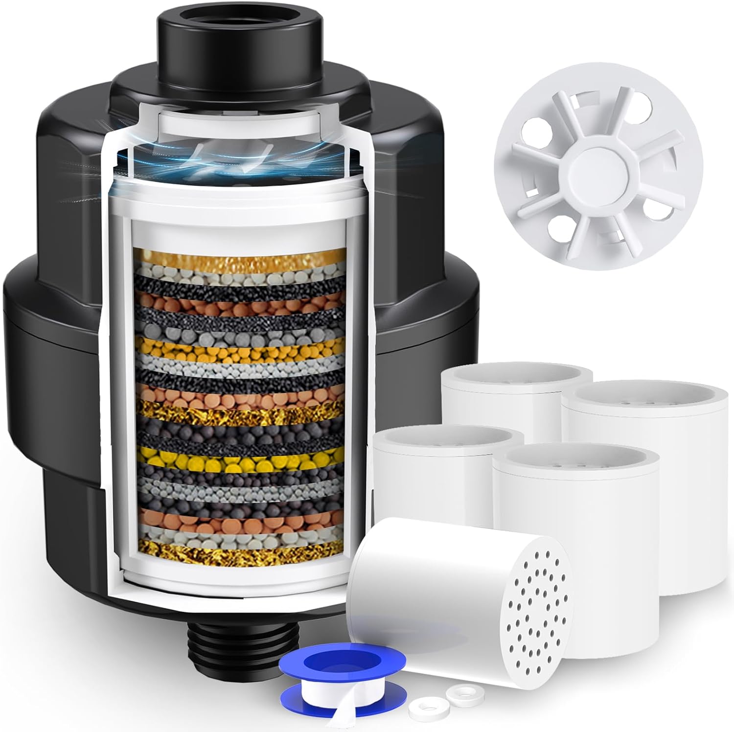 SR SUN RISE Shower Head Filter for Hard Water- 20 Stage Shower Filter with Vortex -Newest Version - High Output Water Softener to Remove Chlorine and Fluoride - Soft Water Filtered with Vitamin C E