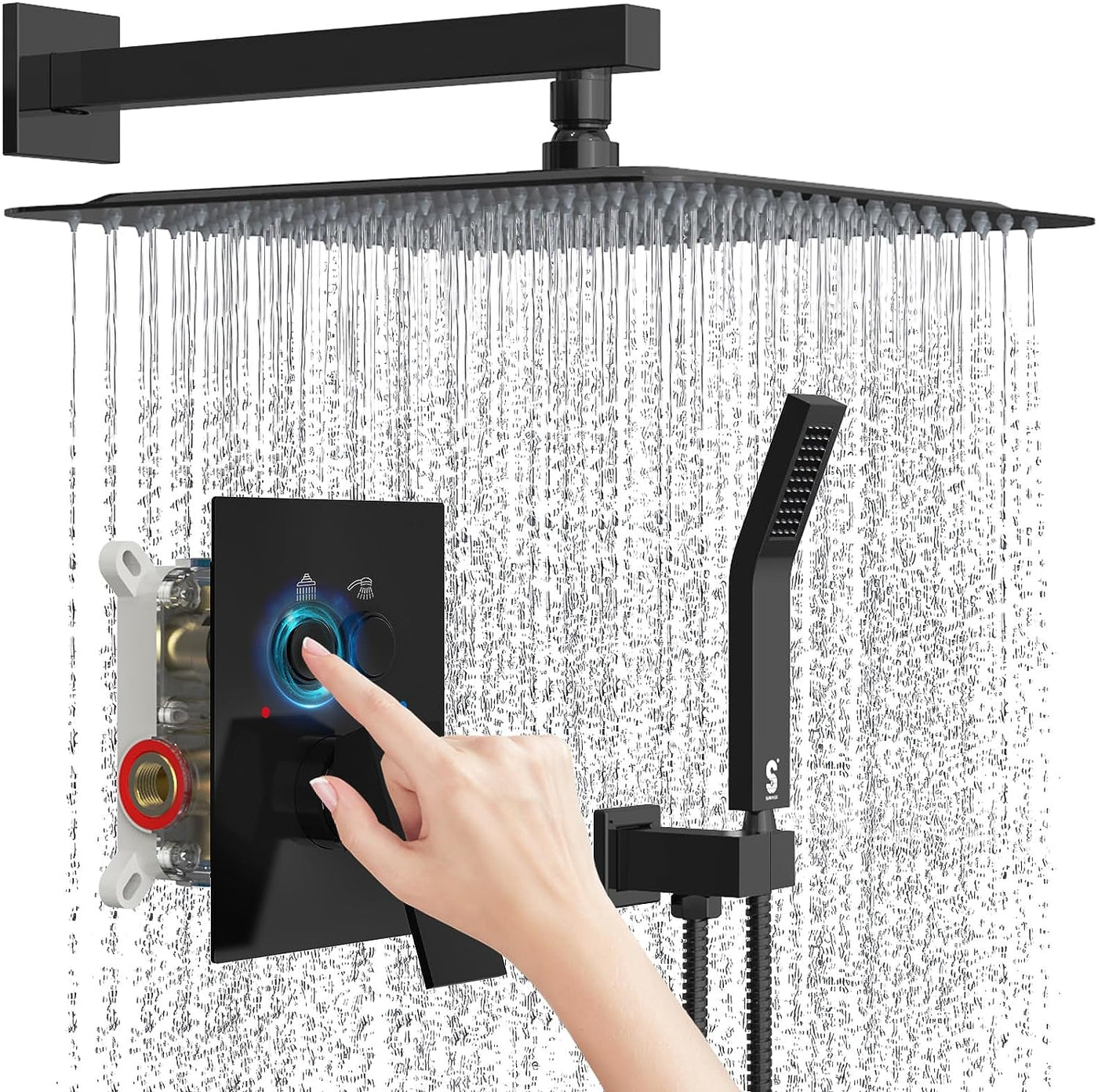 SR SUN RISE Wannenauslauf Duschsystem – Mit 25,4 Cm Regendusche, 7-Funktions-Handbrause, Höhenverstellbar, Gebürstetes Nickel