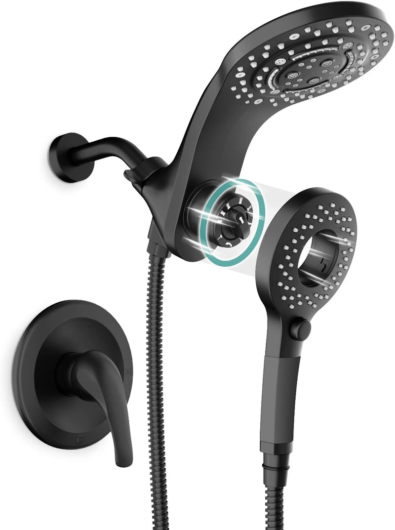 SR SUN RISE 1.8 GPM Single Handle Shower Faucet 8-Spray 2-in-1 Dual Shower Head with Handheld Magnetic Docking System with Pause Setting for Saving Water