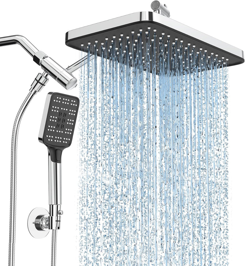 High Pressure Rain Shower Head with Handheld Spray Combo Set, Adjustable 12" Rainfall Dual Shower Head, Double&Tandem Shower Head, Waterfall Showerhead Bathroom