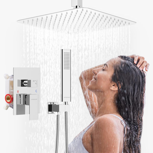 Rain Shower System, Polished Chrome Shower Faucets Sets Complete with 10 Inch Rain Shower Head and Handheld