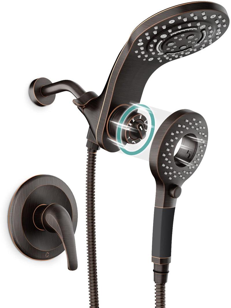 SR SUN RISE 1.8 GPM Single Handle Shower Faucet 8-Spray 2-in-1 Dual Shower Head with Handheld Magnetic Docking System with Pause Setting for Saving Water