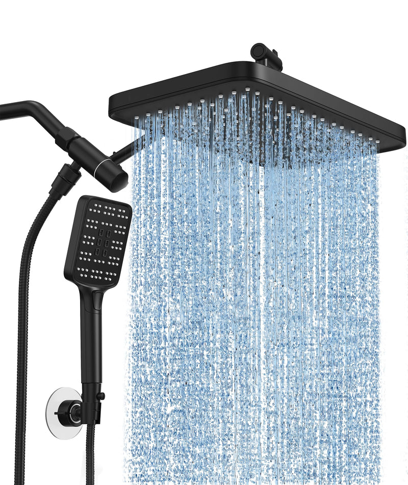 High Pressure Rain Shower Head with Handheld Spray Combo Set, Adjustable 12" Rainfall Dual Shower Head, Double&Tandem Shower Head, Waterfall Showerhead Bathroom