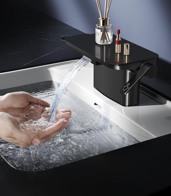 Matte Black Bathroom Sink Faucet - 4 Inch Vanity With Storage Platform, 2 Hole With Pop-up Drain Stopper, Solid Basin
