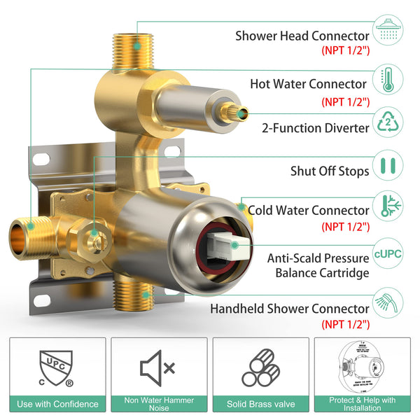 SR SUN RISE Shower System - 12 Inch High Pressure Shower Head System