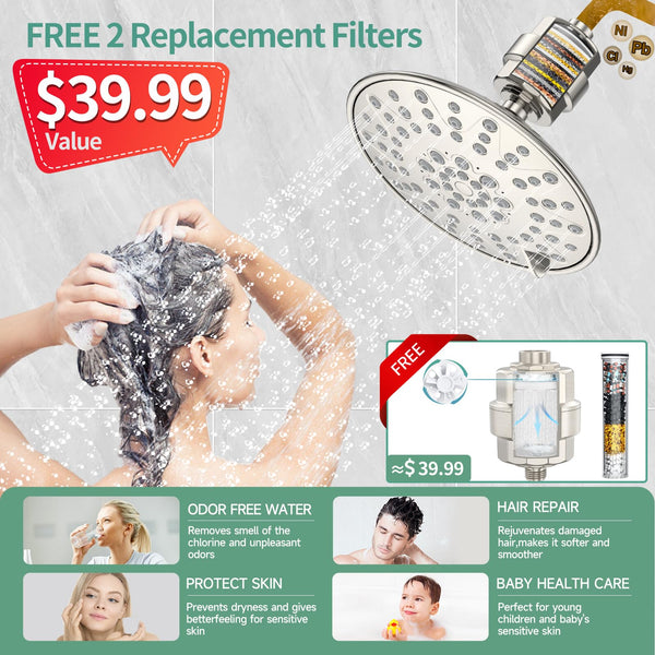 Shower System - 8/12 Inch Dual Filtered Rainfall Shower Head Combo - High Pressure 3 Spray Mode Showerhead-Included Rough in Valve and Trim Kit