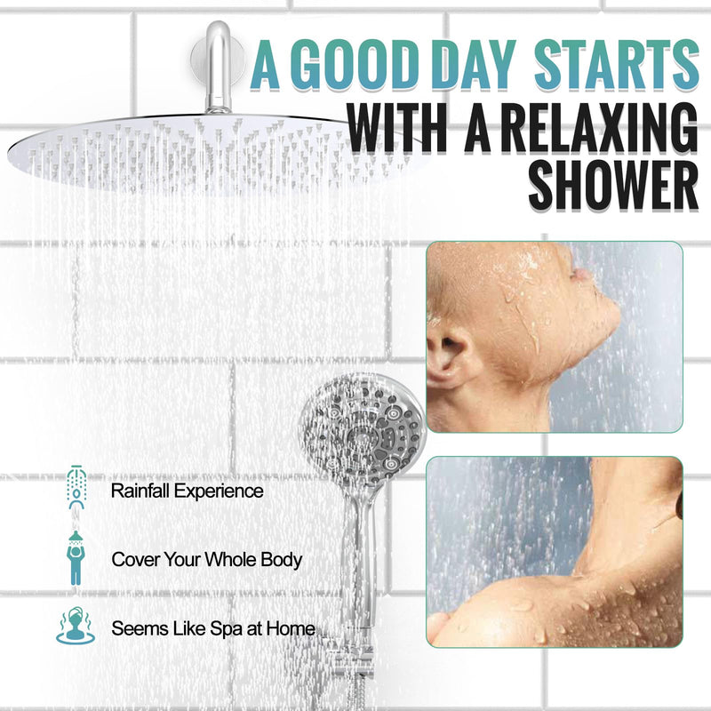 SR SUN RISE Shower System, 12 inch Multifunction Shower Faucet Set, 6 Setting High Pressure Handheld Rain Shower Head Kits, Valve Included - Push Button Diverter