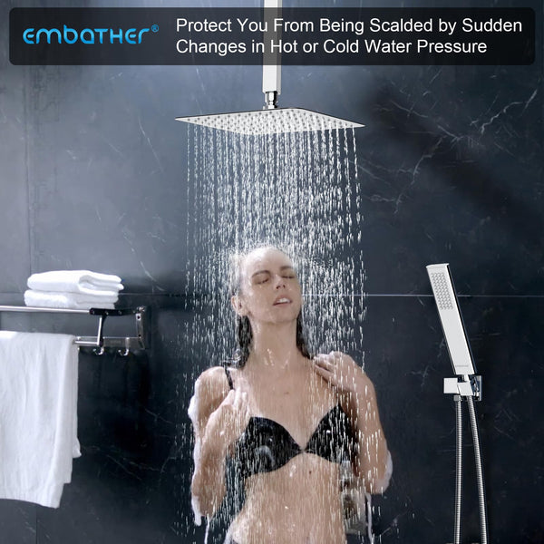 Rain Shower System, Polished Chrome Shower Faucets Sets Complete with 10 Inch Rain Shower Head and Handheld