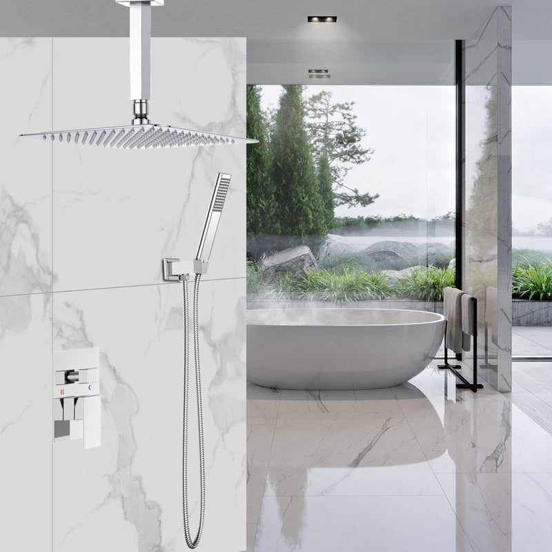 Rain Shower System, Polished Chrome Shower Faucets Sets Complete with 10 Inch Rain Shower Head and Handheld