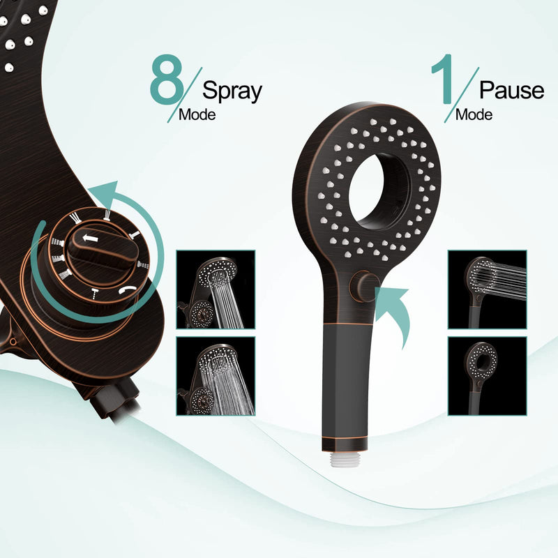 SR SUN RISE 1.8 GPM Single Handle Shower Faucet 8-Spray 2-in-1 Dual Shower Head with Handheld Magnetic Docking System with Pause Setting for Saving Water