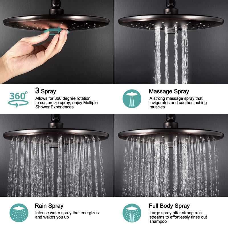 SR SUN RISE 10 Inches Wall Mounted Shower System with Tub Spout Shower Tub Faucets Sets Complete Newer Model High Pressure 8-Spray Rain Shower Head and 6-Setting Handheld Combo