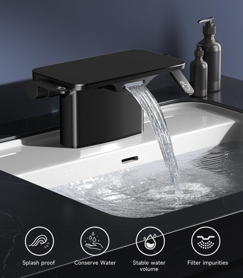 Matte Black Bathroom Sink Faucet - 4 Inch Vanity With Storage Platform, 2 Hole With Pop-up Drain Stopper, Solid Basin