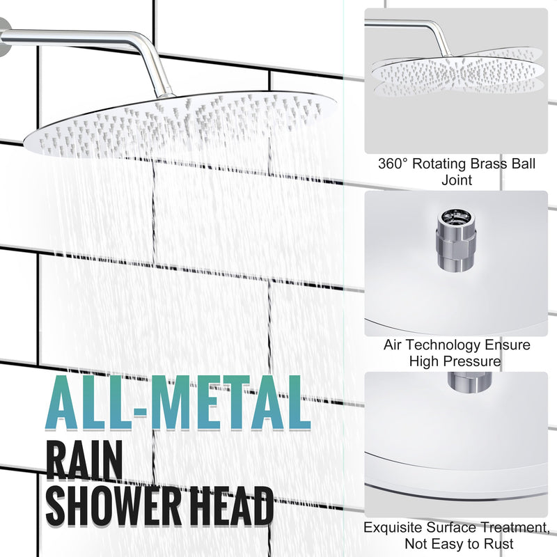 SR SUN RISE Shower System, 12 inch Multifunction Shower Faucet Set, 6 Setting High Pressure Handheld Rain Shower Head Kits, Valve Included - Push Button Diverter