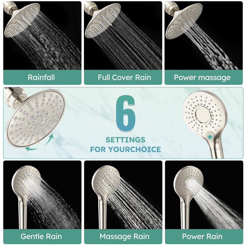 Shower System - 8/12 Inch Dual Filtered Rainfall Shower Head Combo - High Pressure 3 Spray Mode Showerhead-Included Rough in Valve and Trim Kit