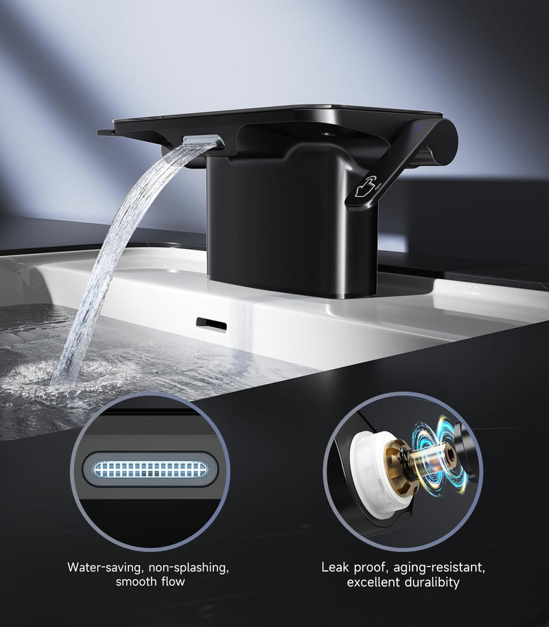 Matte Black Bathroom Sink Faucet - 4 Inch Vanity With Storage Platform, 2 Hole With Pop-up Drain Stopper, Solid Basin
