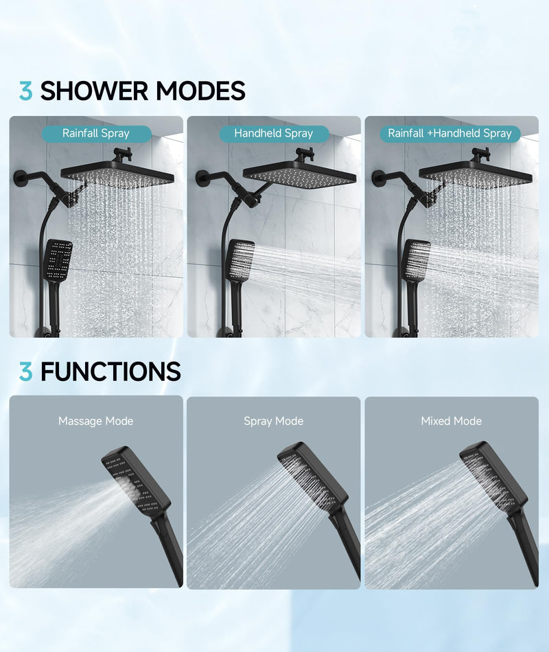 High Pressure Rain Shower Head with Handheld Spray Combo Set, Adjustable 12" Rainfall Dual Shower Head, Double&Tandem Shower Head, Waterfall Showerhead Bathroom