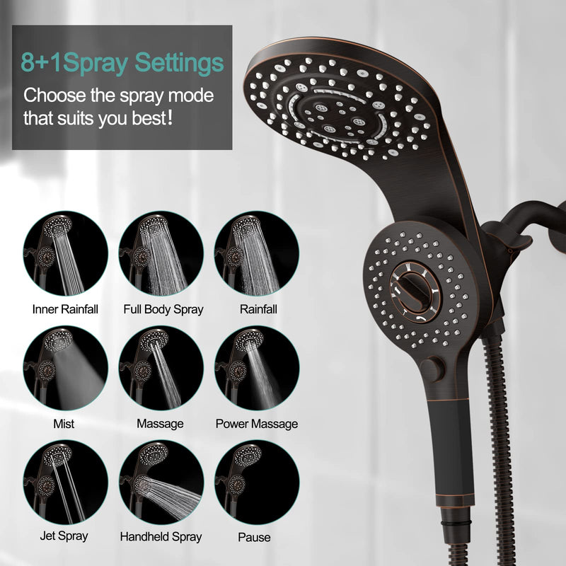 SR SUN RISE 1.8 GPM Single Handle Shower Faucet 8-Spray 2-in-1 Dual Shower Head with Handheld Magnetic Docking System with Pause Setting for Saving Water