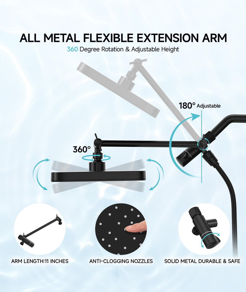 High Pressure Rain Shower Head with Handheld Spray Combo Set, Adjustable 12" Rainfall Dual Shower Head, Double&Tandem Shower Head, Waterfall Showerhead Bathroom