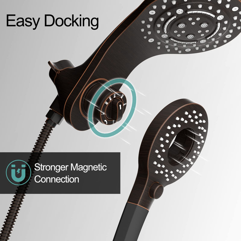 SR SUN RISE 1.8 GPM Single Handle Shower Faucet 8-Spray 2-in-1 Dual Shower Head with Handheld Magnetic Docking System with Pause Setting for Saving Water