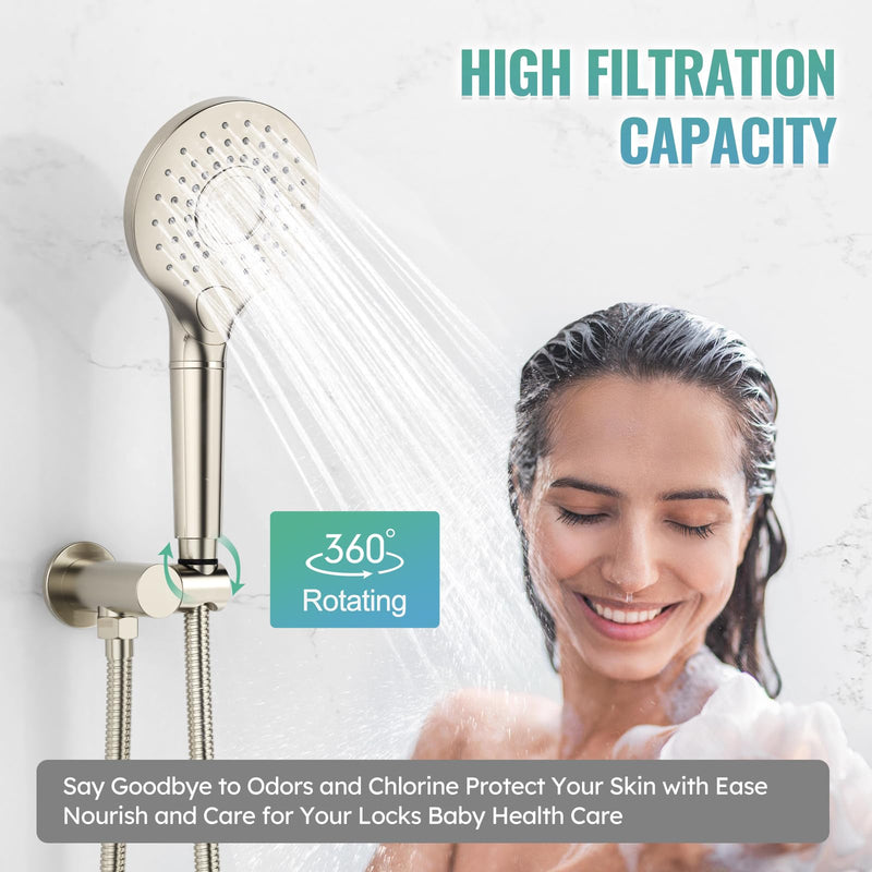 Shower System - 8/12 Inch Dual Filtered Rainfall Shower Head Combo - High Pressure 3 Spray Mode Showerhead-Included Rough in Valve and Trim Kit