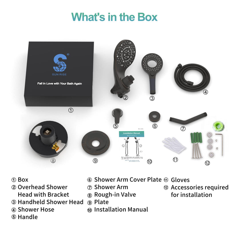 SR SUN RISE 1.8 GPM Single Handle Shower Faucet 8-Spray 2-in-1 Dual Shower Head with Handheld Magnetic Docking System with Pause Setting for Saving Water
