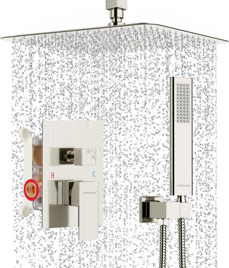 Rain Shower System, Polished Chrome Shower Faucets Sets Complete with 10 Inch Rain Shower Head and Handheld
