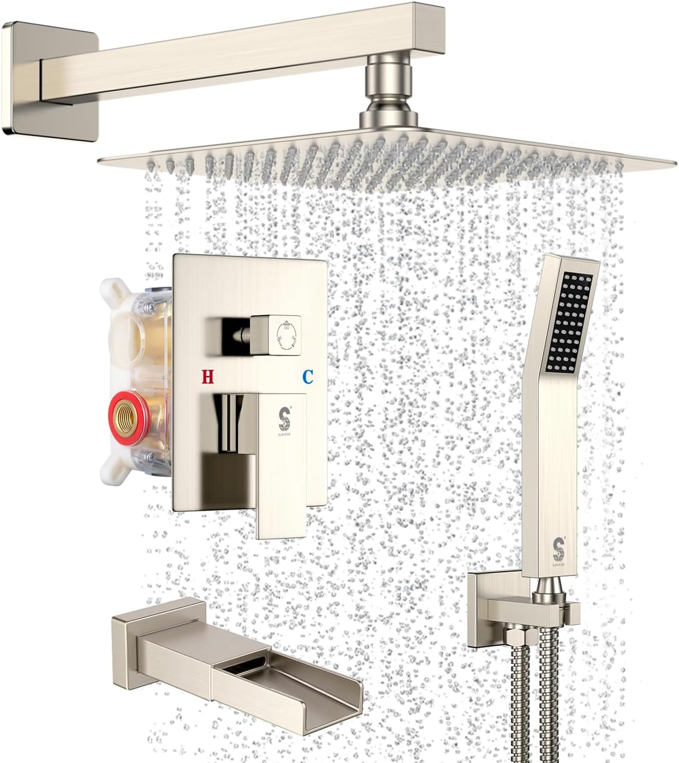 8/12/16 Inch Brushed Nickel Wall Mounted Shower System with