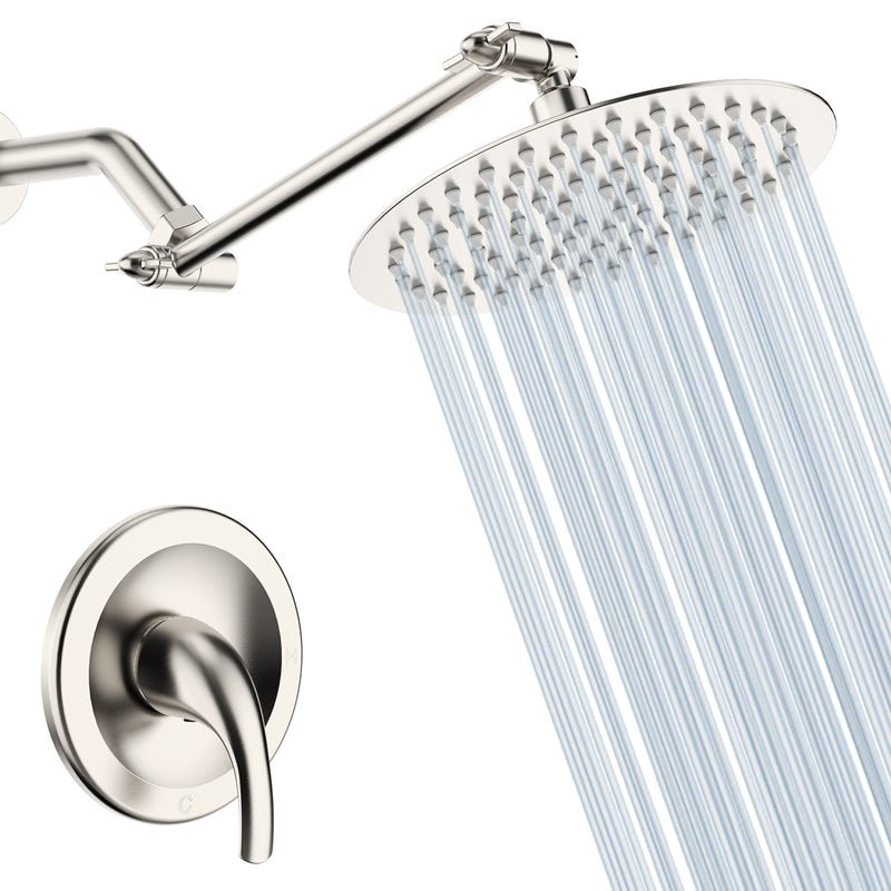 Brushed Nickel Shower System, Rain Shower Head With Adjustable Extension Shower Arm Combo