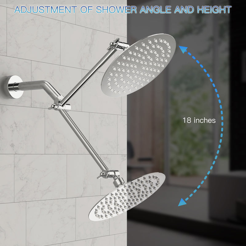 Polished Chrome Shower System, Rain Shower Head With Adjustable Extension Shower Arm Combo