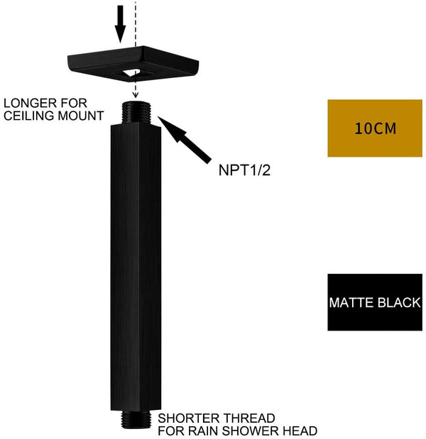 4 Inch Matte Black Ceiling Mounted Shower Arm
