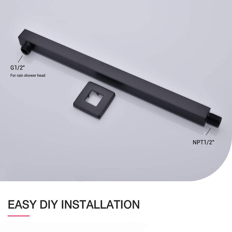 16 Inch Matte Black Wall Mounted Shower Arm