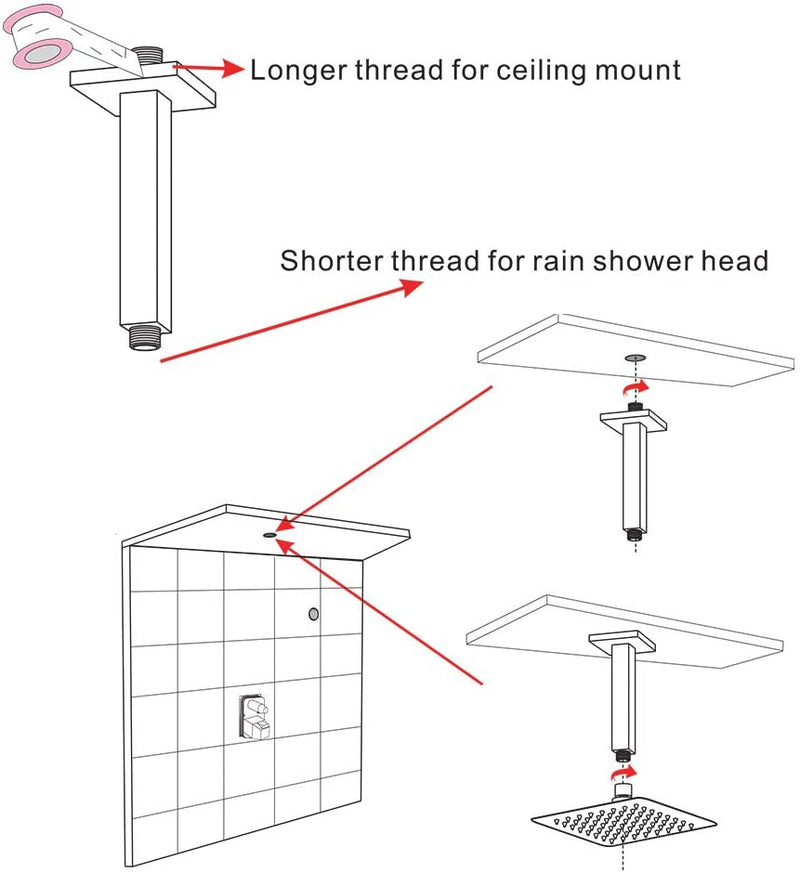 4 Inch Matte Black Ceiling Mounted Shower Arm