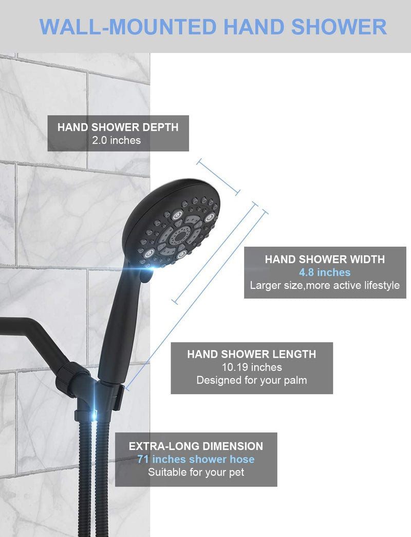 6-Settings Matte Black High Pressure Handheld Shower Head Set