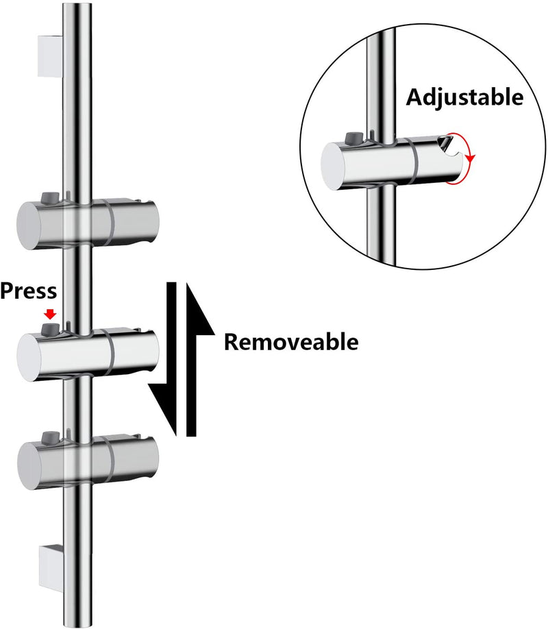 12 Inch Polished Chrome Slide Bar Wall Mounted Shower System