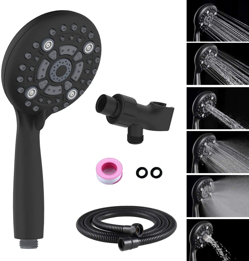 6-Settings Matte Black High Pressure Handheld Shower Head Set